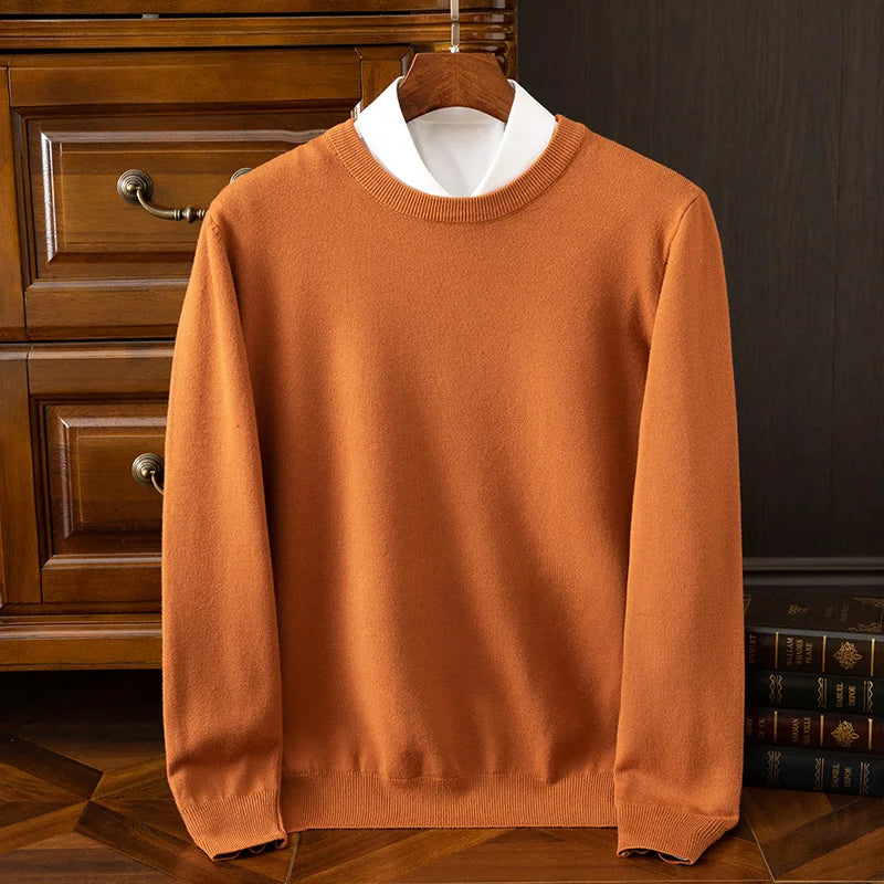 Men’s O-neck merino wool sweater for autumn & winter