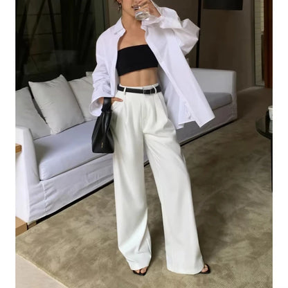 Loose drape casual straight trousers for office wear