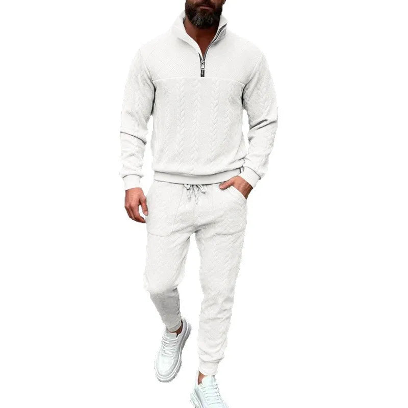 Cozy winter zip sweater with jacquard style — warm, sporty, and casual