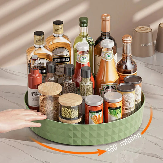 360° rotating spice rack tray for easy cabinet organization; non-slip design