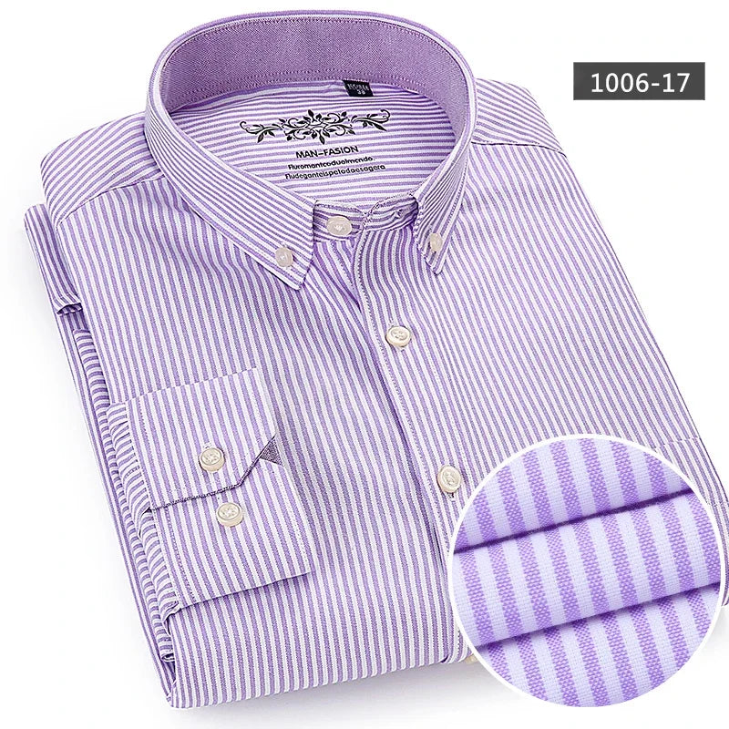 Men’s 100% cotton plaid shirt, stylish slim design for office or casual