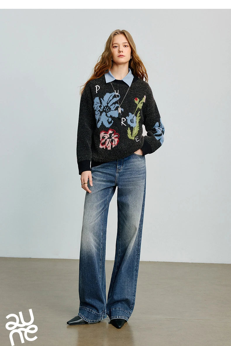 Women’s velvet floral jacquard sweater