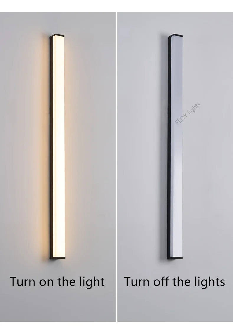 Weatherproof modern LED wall sconce for outdoor spaces, IP65, long-strip style