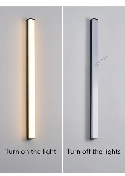Weatherproof modern LED wall sconce for outdoor spaces, IP65, long-strip style