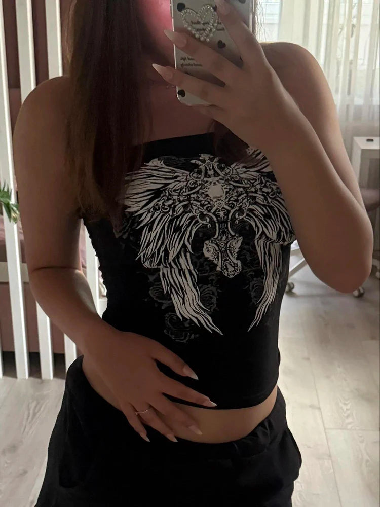 Women’s gothic black strapless tube top