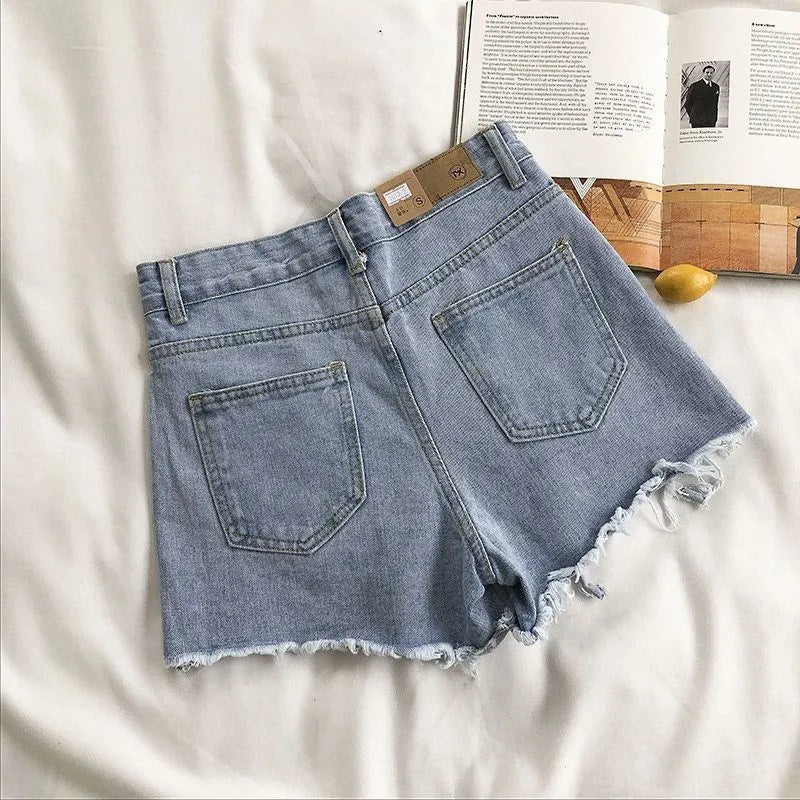 Casual ripped jeans with tassel pockets denim shorts, Y2K style