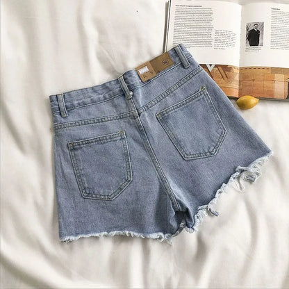 Casual ripped jeans with tassel pockets denim shorts, Y2K style