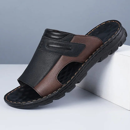 Lightweight comfortable leather outdoor slippers