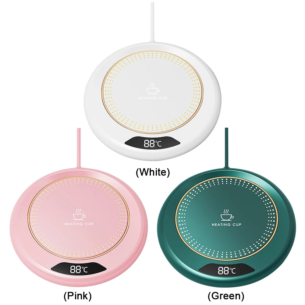 Compact USB beverage warmer with three temperature levels—perfect for hot drinks at your desk