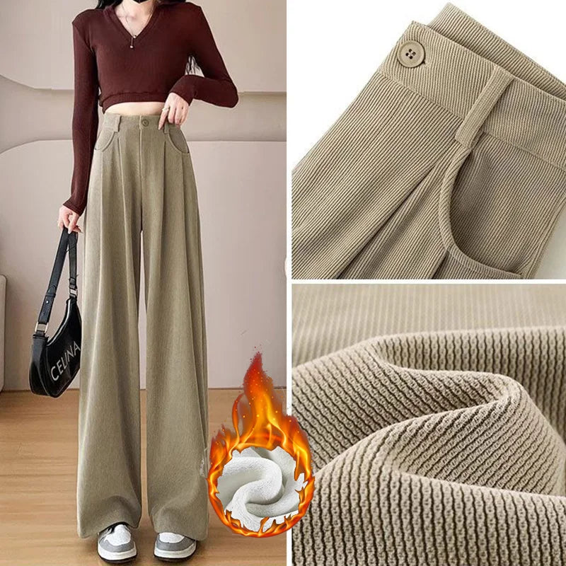 Straight-leg plush thermal trousers for casual wear