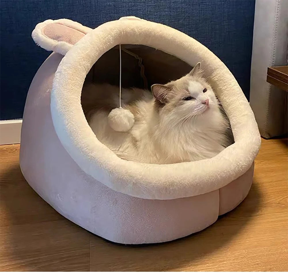 Cartoon-style cat bed—foldable, washable, and cozy for pets