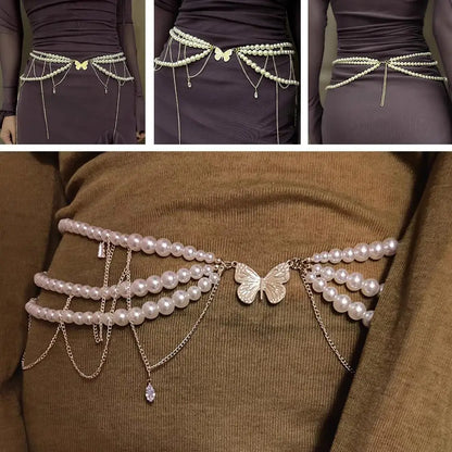 Y2K Pearl Waist Chain – Multilayer Body Jewelry for Women