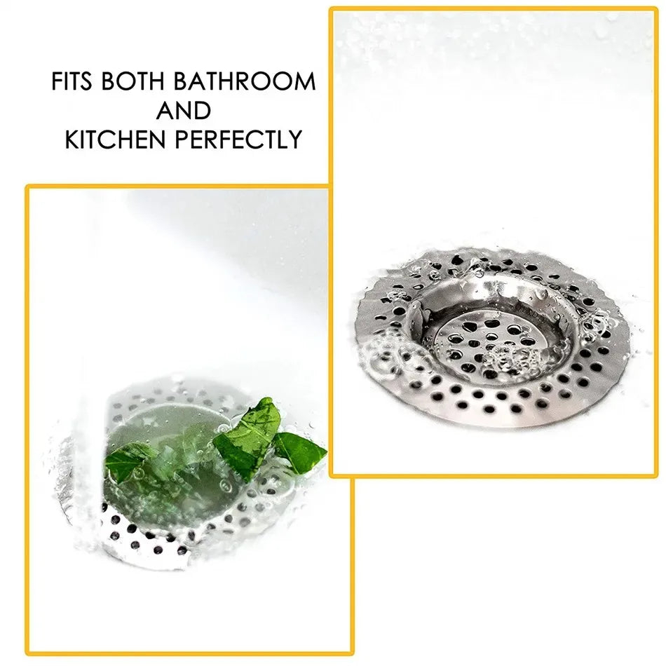 Durable stainless steel drain filter with fine mesh design; fits most sink drain holes