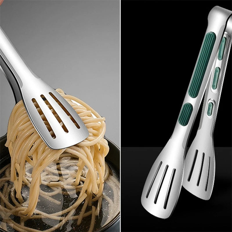 Non-slip stainless steel food tongs for cooking
