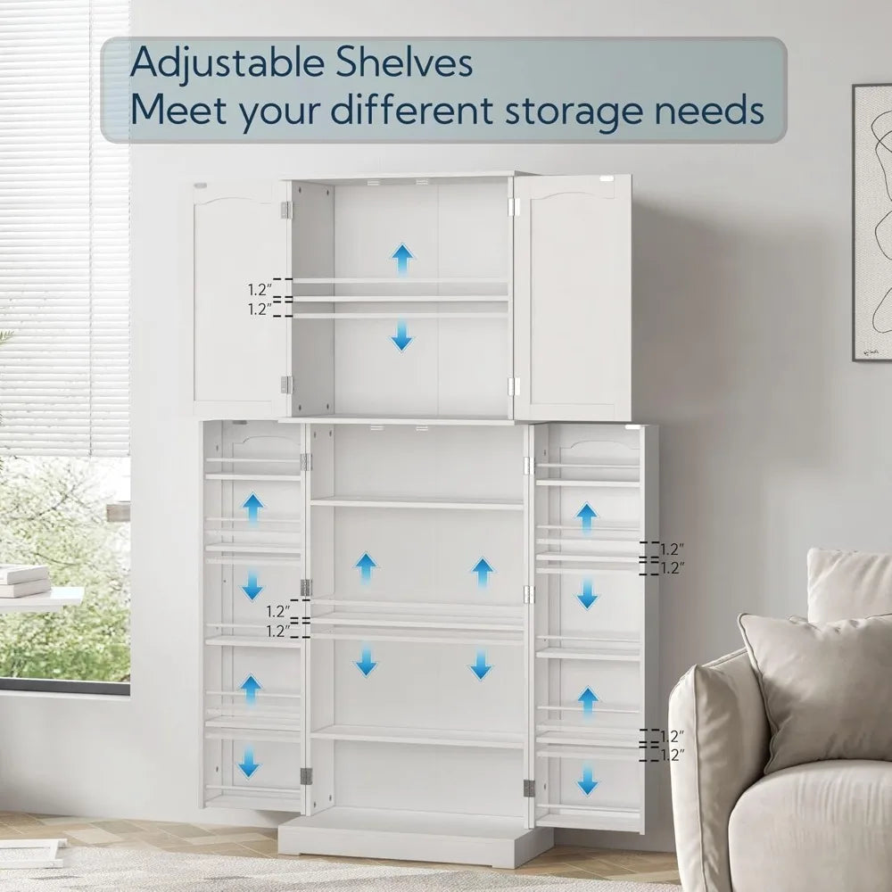 High kitchen cabinet with enclosed shelving for tidy pantry space