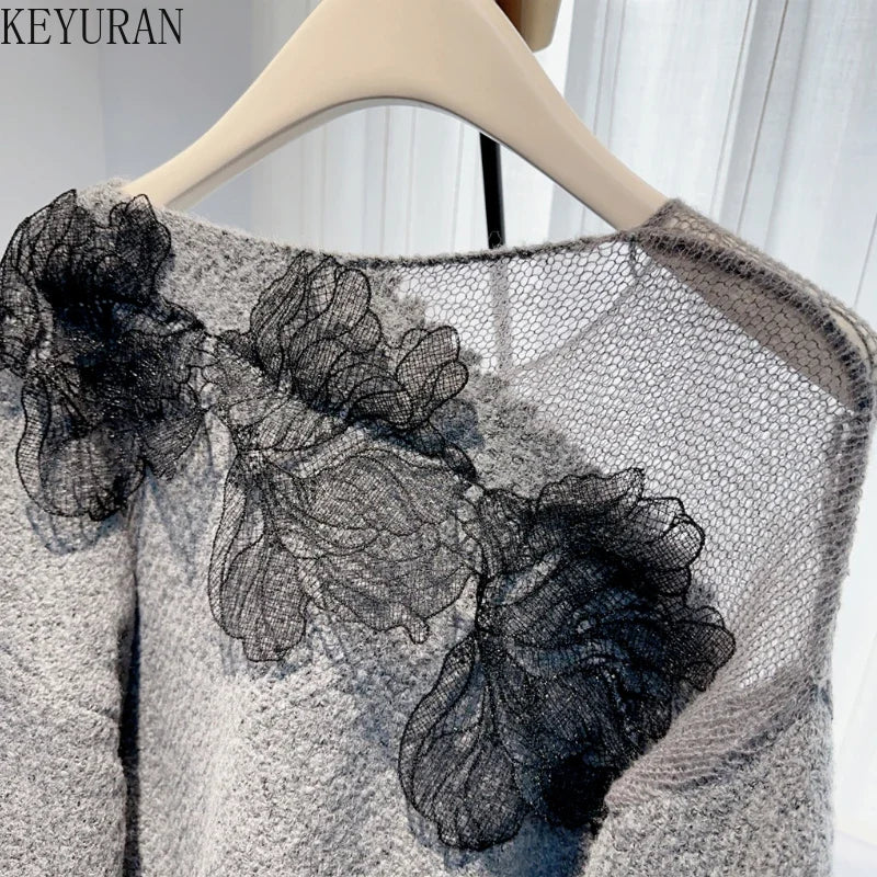 Women’s Korean lazy lace splicing sweater