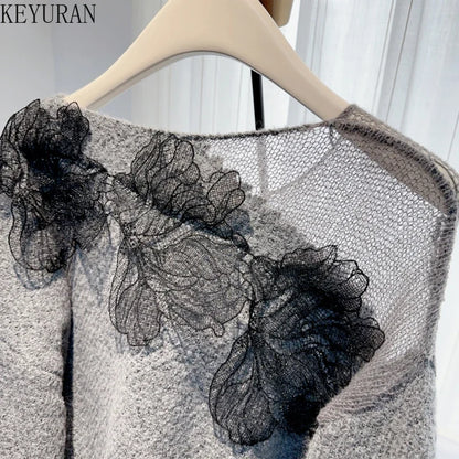 Women’s Korean lazy lace splicing sweater