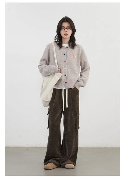 Casual knitted sweater with dog embroidery