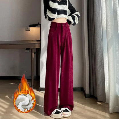 Straight-leg plush thermal trousers for casual wear