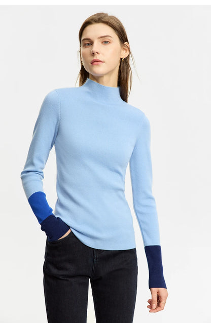 Slim-fit color-contrast pullover minimalist half-high collar sweater
