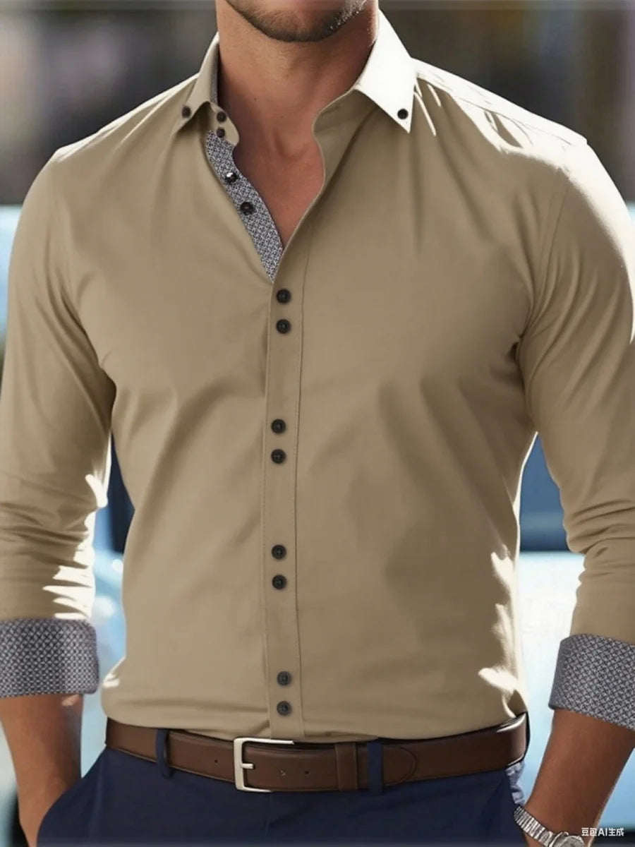 Men’s long-sleeve button-down business casual shirt