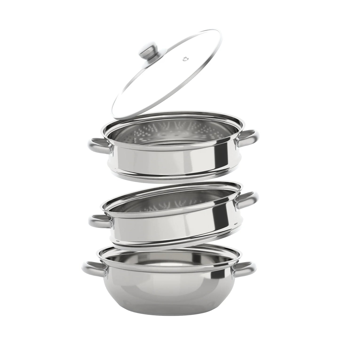 28cm 3-tier stainless steel food steamer for vegetables and large pots