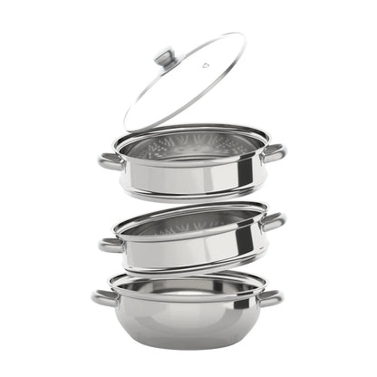 28cm 3-tier stainless steel food steamer for vegetables and large pots