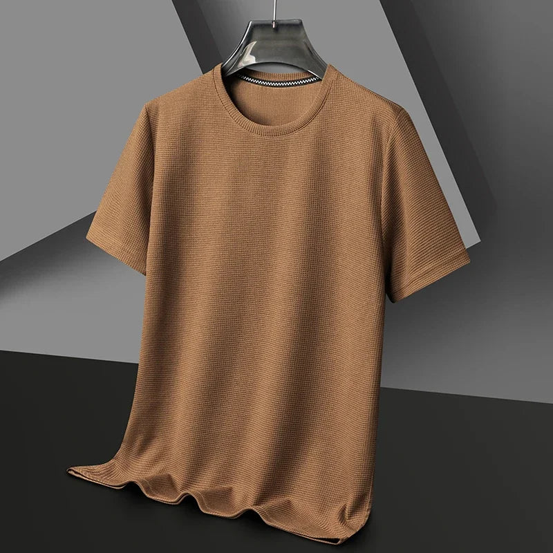 Men’s summer waffle round-neck T-shirt