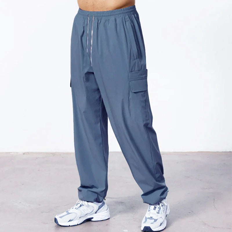 Trendy loose-fit drop-crotch casual trousers