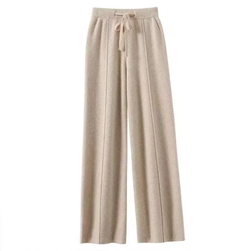 Women’s Merino Wool Knitted Wide Leg Pants – Autumn/Winter Casual Trousers