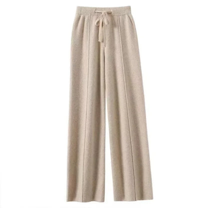Women’s Merino Wool Knitted Wide Leg Pants – Autumn/Winter Casual Trousers