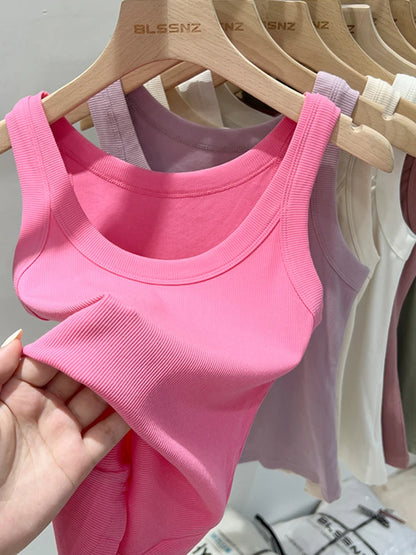 Women’s solid round-neck ribbed tank top