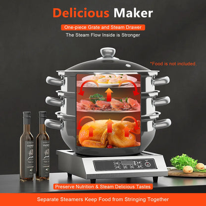 28cm 3-tier stainless steel food steamer for vegetables and large pots