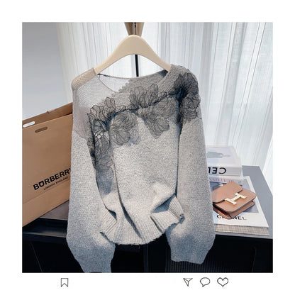 Women’s Korean lazy lace splicing sweater