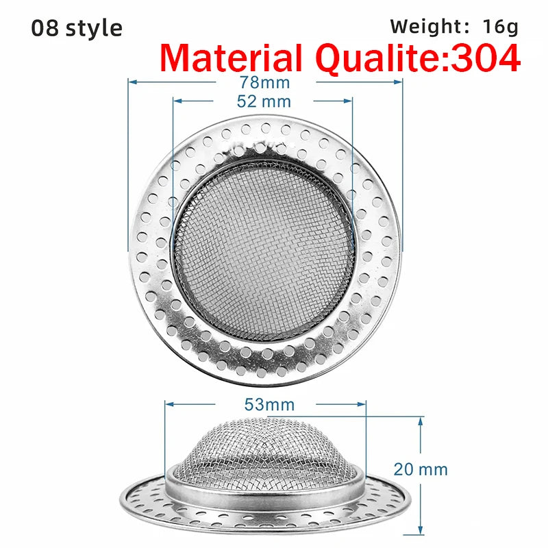 Durable stainless steel drain filter with fine mesh design; fits most sink drain holes