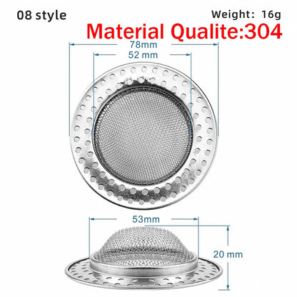 Durable stainless steel drain filter with fine mesh design; fits most sink drain holes