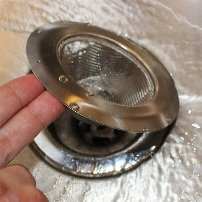 Durable stainless steel drain filter with fine mesh design; fits most sink drain holes
