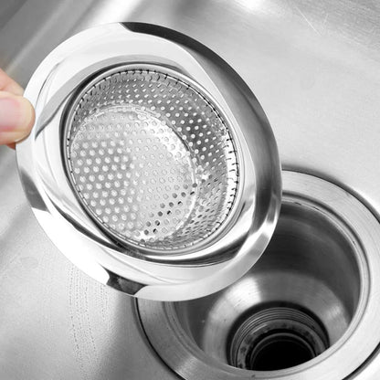Durable stainless steel drain filter with fine mesh design; fits most sink drain holes