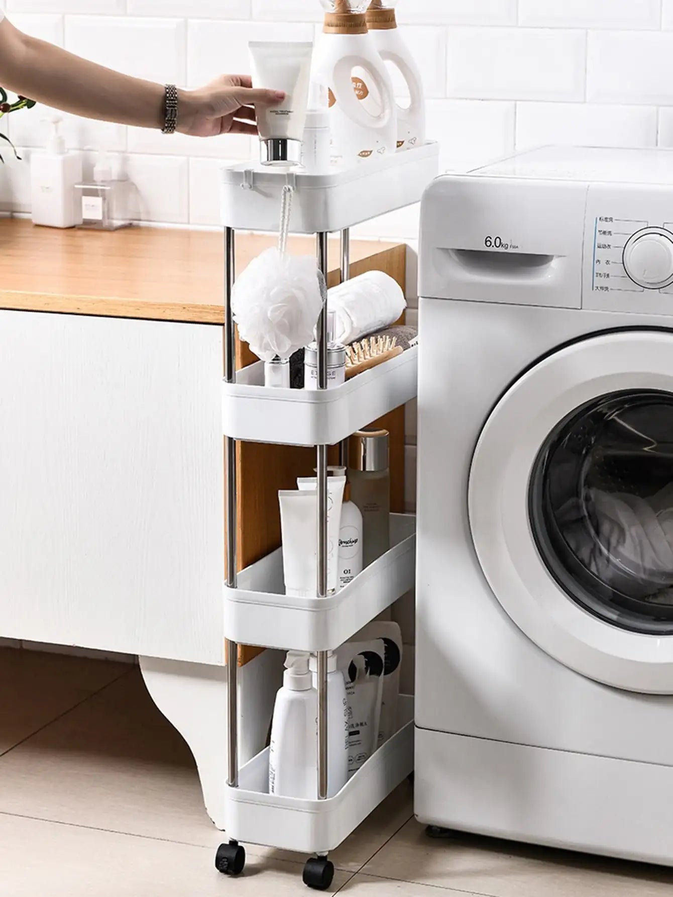 Movable slim storage rack for versatile home organization