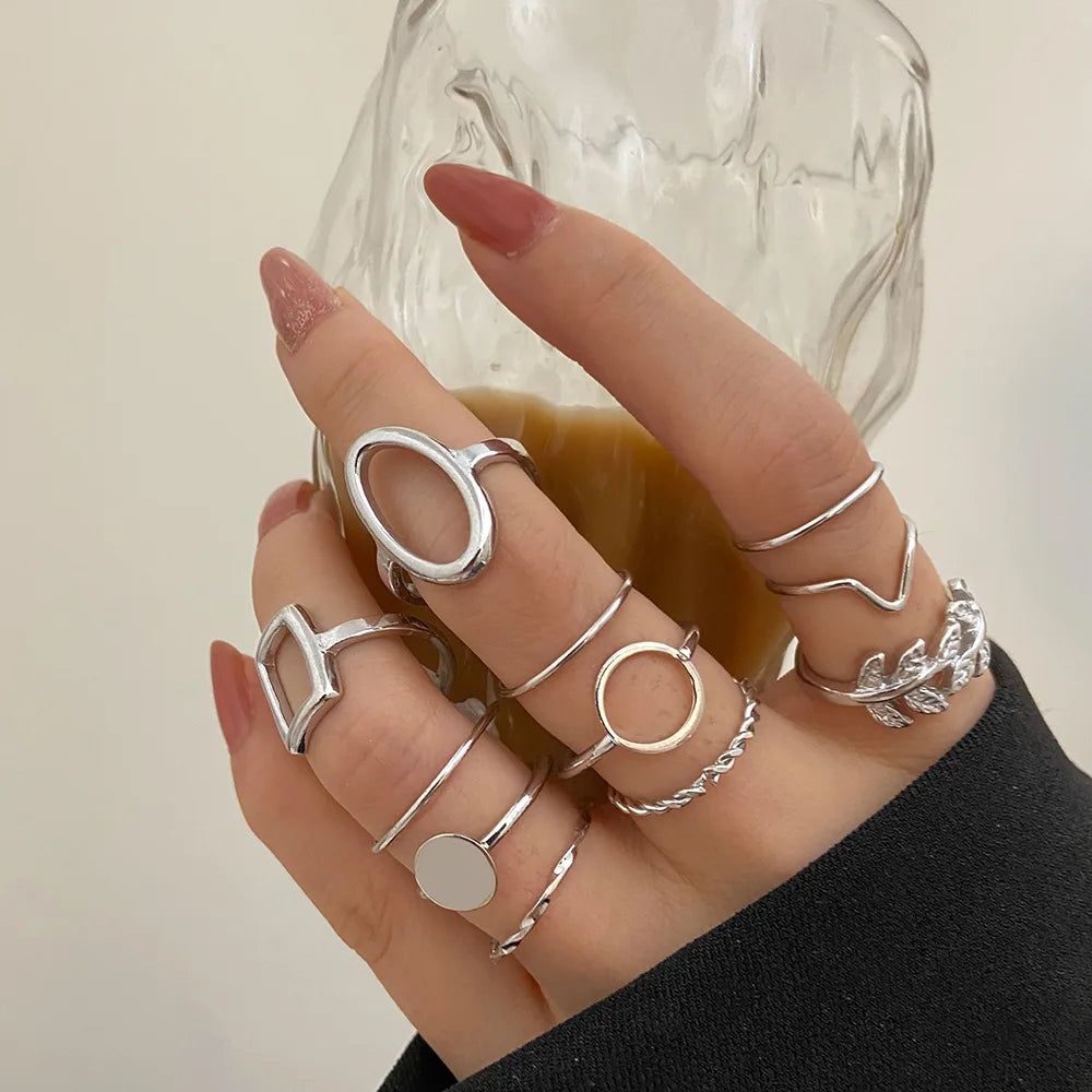 Chic Geometric Ring Set – 11PCS Trendy Party Jewelry