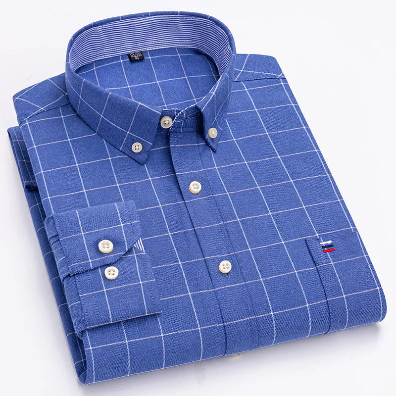 Smart casual cotton shirt with long sleeves, perfect for office or daily wear