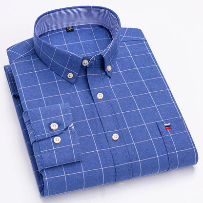 Smart casual cotton shirt with long sleeves, perfect for office or daily wear