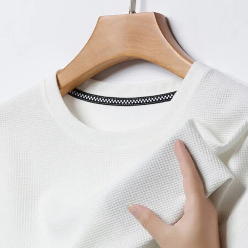 Men’s summer waffle round-neck T-shirt