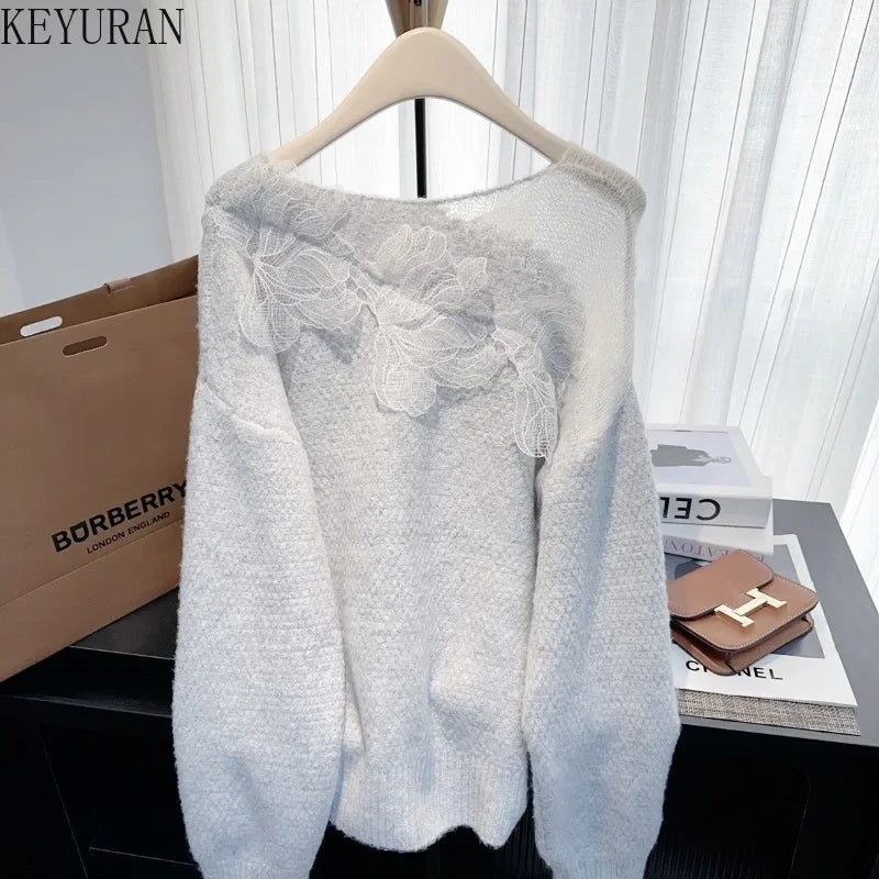 Women’s Korean lazy lace splicing sweater