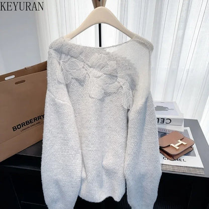 Women’s Korean lazy lace splicing sweater