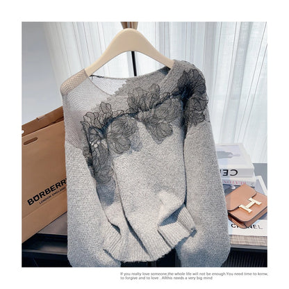 Women’s Korean lazy lace splicing sweater