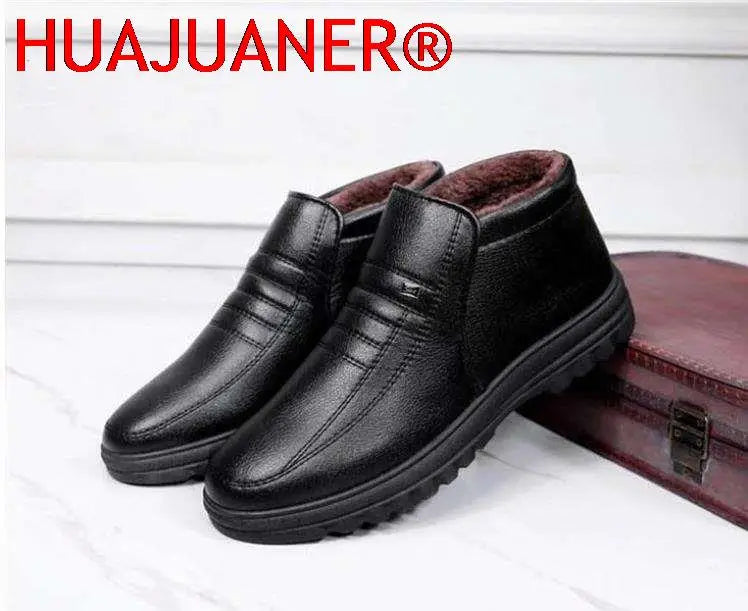 Men’s Waterproof Leather Shoes – High Top, Warm Winter Slip-On