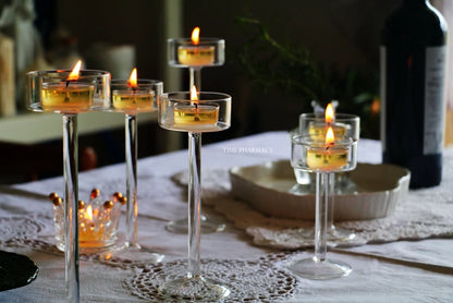 Elegant crystal candle set for table centerpieces and dinner settings.