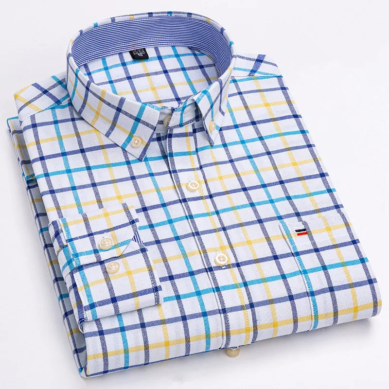 Smart casual cotton shirt with long sleeves, perfect for office or daily wear