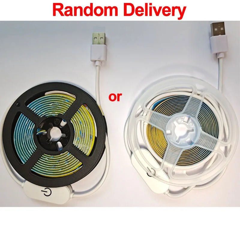 Flexible LED COB strip with touch dimmer—perfect for DIY lighting